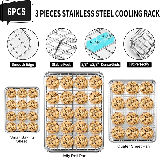 CEKEE Baking Sheet with Wire Rack Set of 6, Stainless Steel Stainless Steel - Image 5