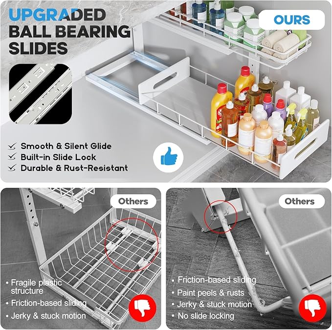 Under Sink Organizer Upgrade To Professional Rails, 2-Tier Dual Pull Out - Image 3