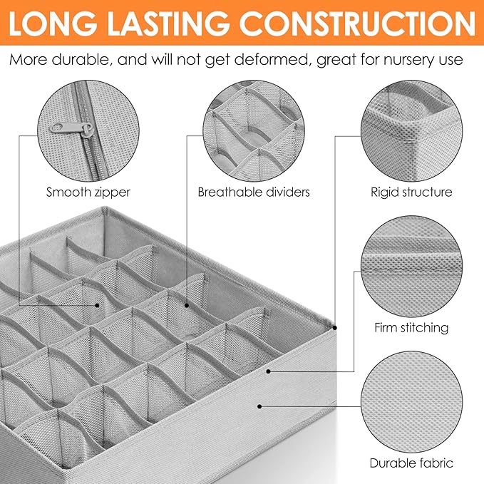 Criusia 6 Pack Sock Underwear Drawer Organizer Dividers, 58 Cell Foldable - Image 5