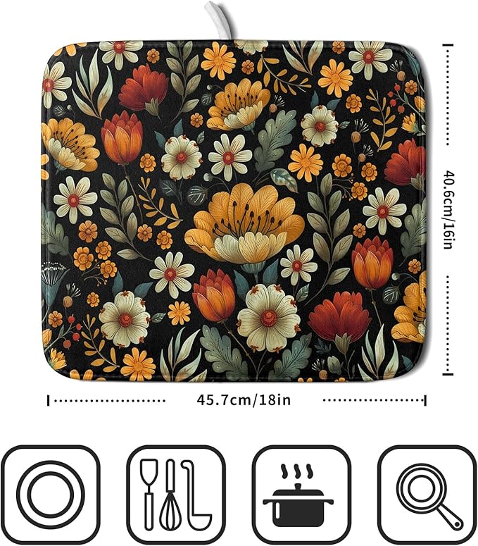 Vintage Boho Floral Dish Drying Mat - Image 2