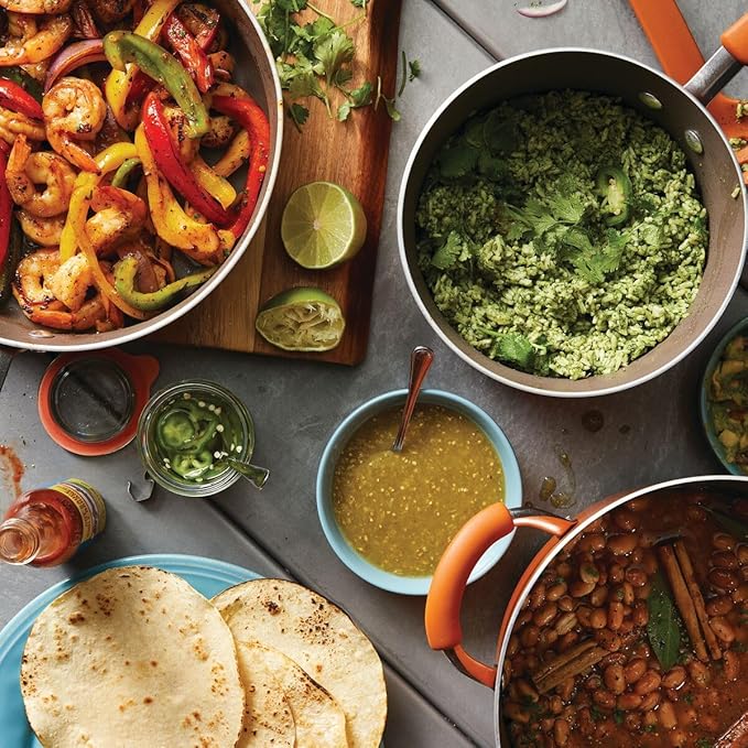 Rachael Ray Cucina Nonstick Cookware Pots and Pans Set, 12 Piece, Pumpkin Orange - Image 7