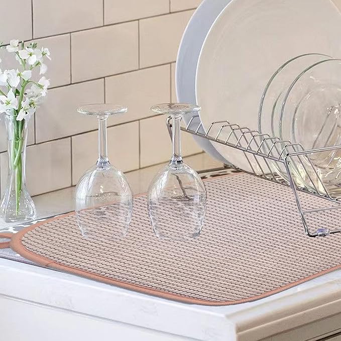 Pink Dish Drying Mats for Kitchen Counter, 2 Pack Dish Drying Mat Drying Pad - Image 5