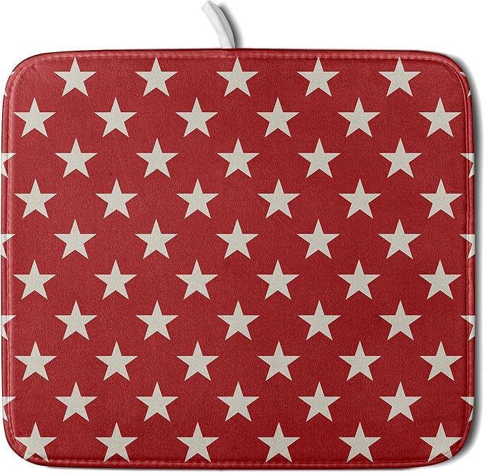 Patriotic July of 4th Red Star Dish Drying Mat by Aytipun