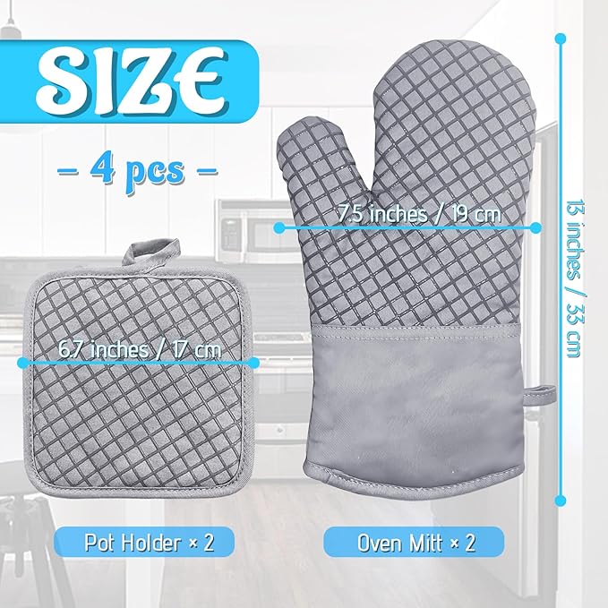 4 Pcs Oven Mitts and Pot Holders, High Heat Resistant 500 Degree Glove - Image 2