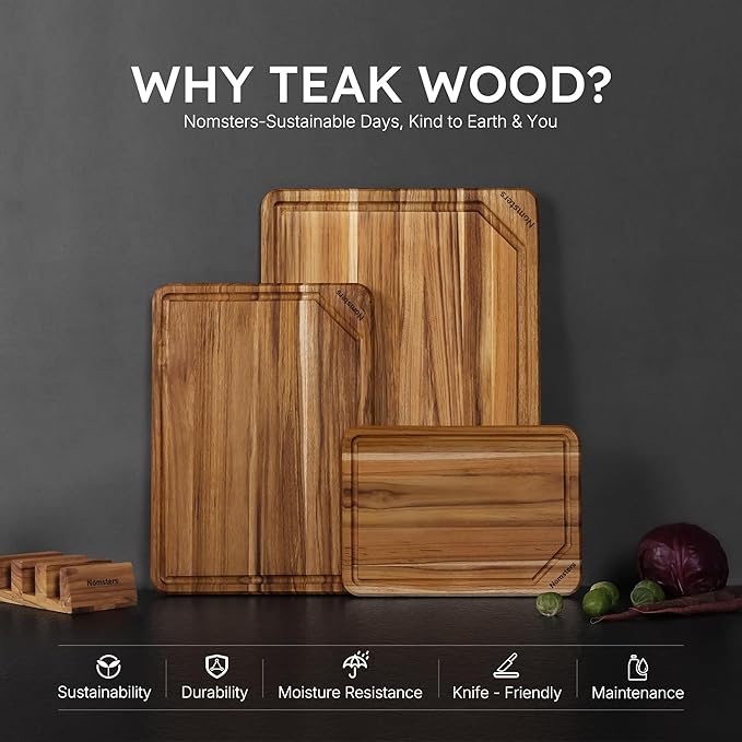 3 Pack Teak Wood Cutting Board Set - Image 3