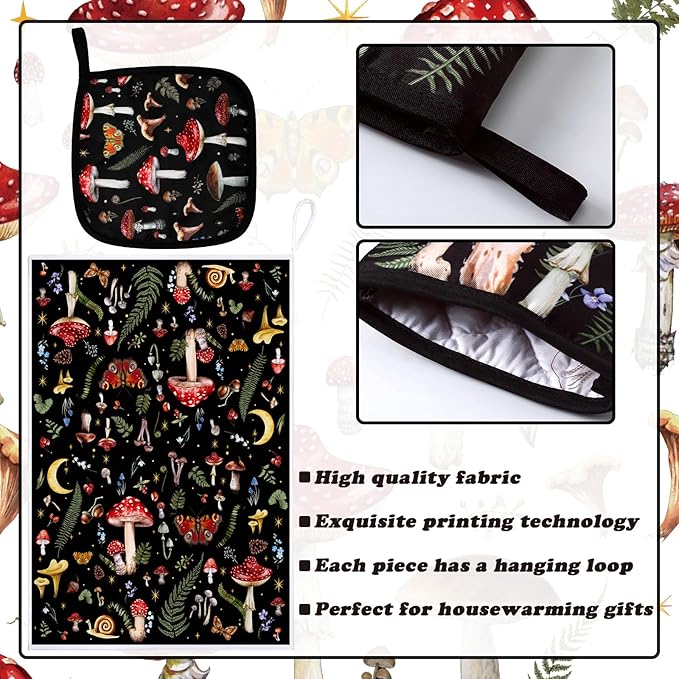 Bencailor 6 Pcs Mushroom Kitchen Towels Oven Mitts and Pot Holders Set - Image 5