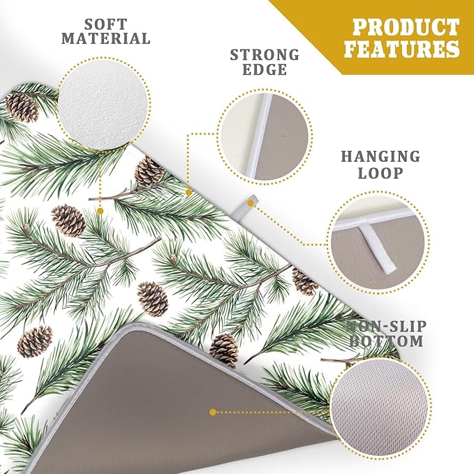Winter Dish Drying Mat for Kitchen Counter Pine Needle Cone Festival Xmas - Image 4