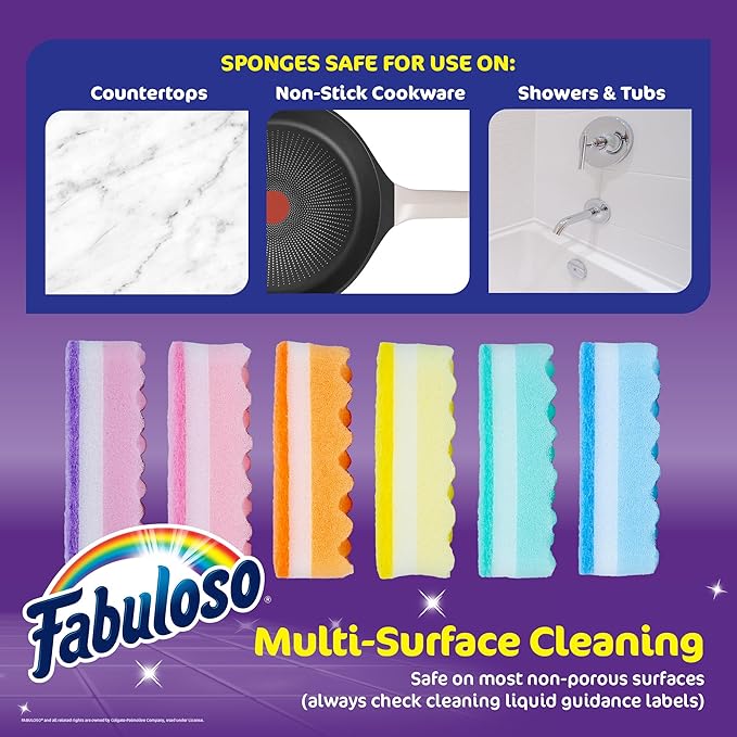Fabuloso Scratch-Free Kitchen Dish Sponges, Rainbow Cellulose Scrubber Sponge - Image 6