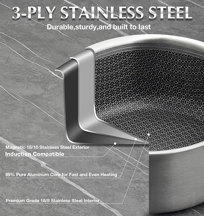 KOCH SYSTEME CS Hybrid Nonstick Stainless Steel Saucepan Set, 1QT & 2QT Triply - Image 3