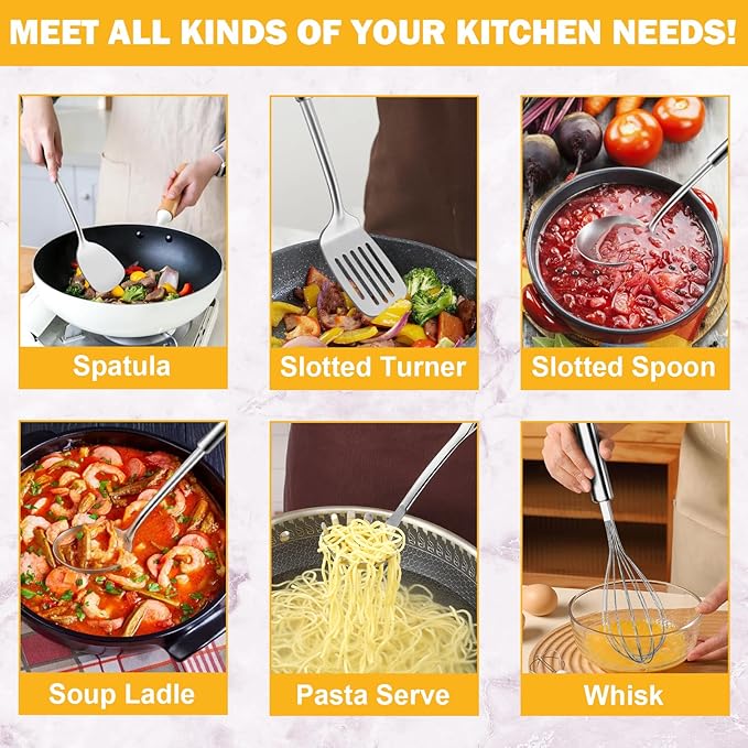 6-Piece Kitchen Cooking Utensils Set, Stainless Steel Kitchen Utensils - Image 3