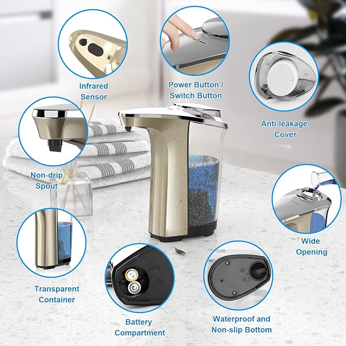 PZOTRUF Automatic Soap Dispenser, Touchless Dish Soap Dispenser 17oz/500ml - Image 6