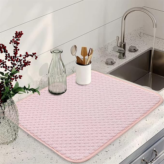 Pink Dish Drying Mats for Kitchen Counter, 2 Pack Dish Drying Mat Drying Pad - Image 2