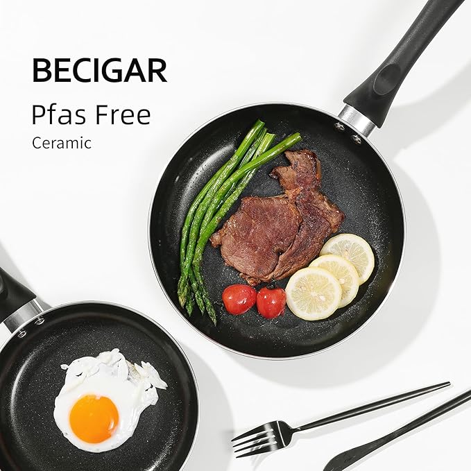 BECIGAR 8pcs Black Ceramic Pots and Pans Set, Cooking Pan Set, Cooking Pot Set - Image 3