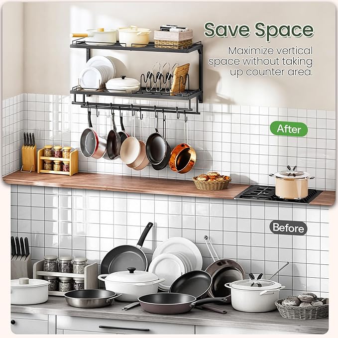 CHOEZON Pot Rack, Wall Mounted Pan Holder, 2-Tier Pot and Pan Organizer - Image 8