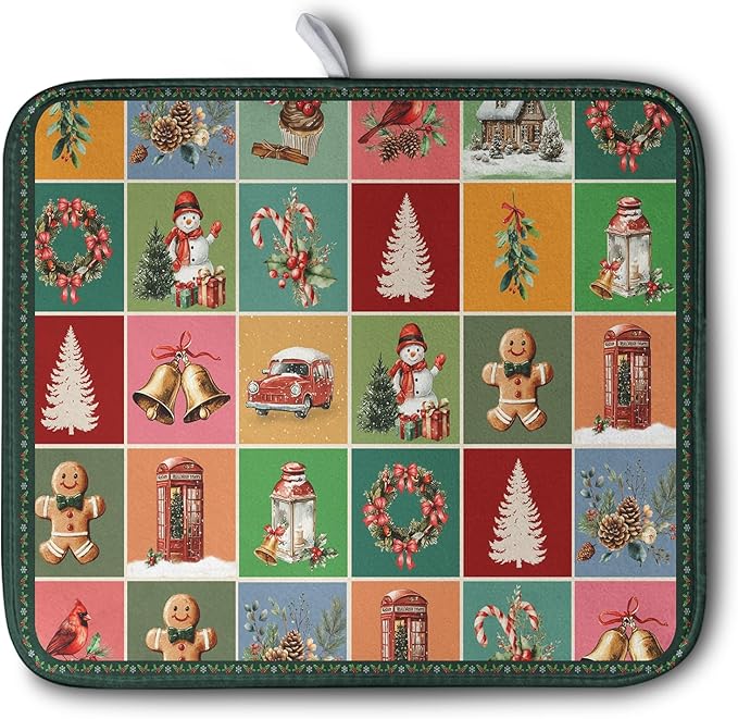 Christmas Dish Drying Mats for Kitchen Counter Cute Xmas Holiday Dish Drainer by Kwlegh