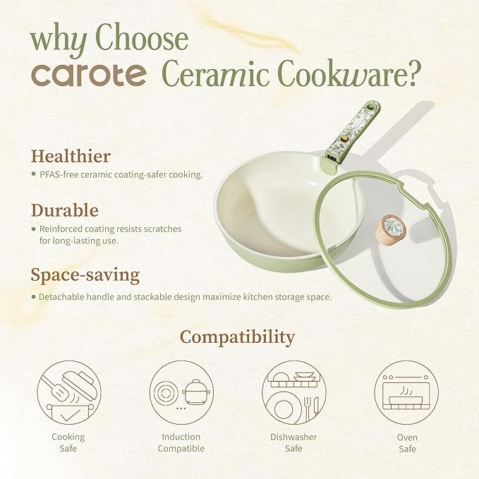 CAROTE 25-Piece Ceramic Cookware Set, Nonstick Pots and Pans Set - Image 8