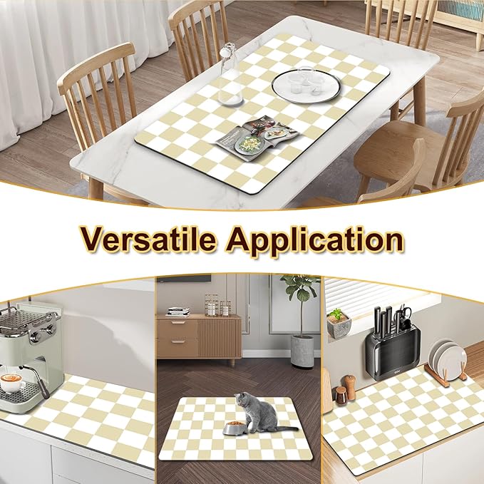 Checkered Dish Drying Mat for Kitchen, Coffee Station Mats - Image 6