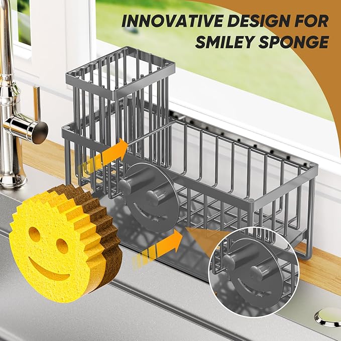 Sponge Holder for Kitchen Sink, Smiley Face Sink Caddy - Image 4