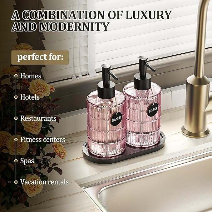 MASADI Soap Dispenser Set with Bamboo Tray, Dish and Hand Soap Lotion Dispenser - Image 3