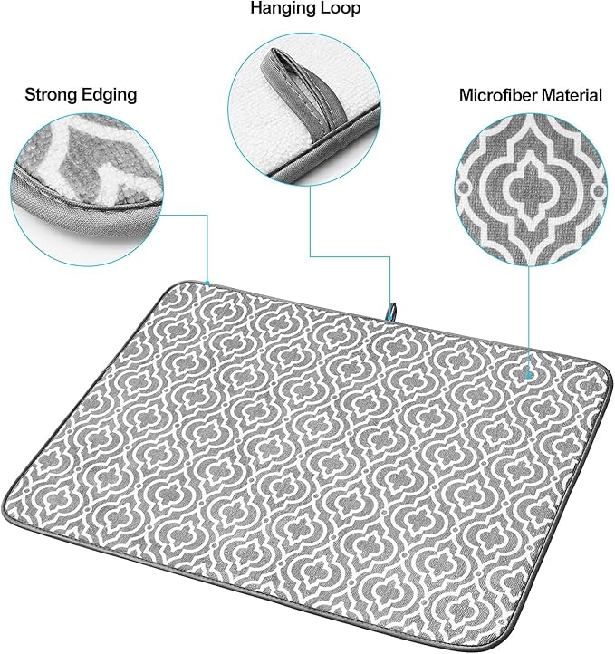 SUBEKYU 24" x 18" Dish Drying Mat, Dish Mat Drying Kitchen Mat Large, Absorbent - Image 4