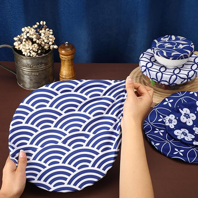 Patelai 10 Pcs Bowl Covers Reusable in 5 Size Stretch Cloth Fabric Elastic Food - Image 6