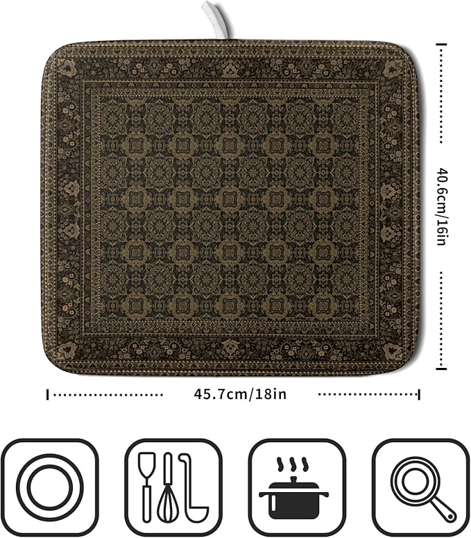 Brown Antique Tabriz Rug Dish Drying Mat - Image 2