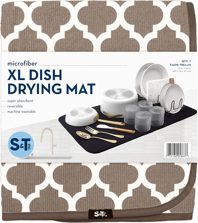 S&T INC. Dish Drying Mat XL, 18” x 24”, Absorbent Microfiber Kitchen Counter Mat - Image 8