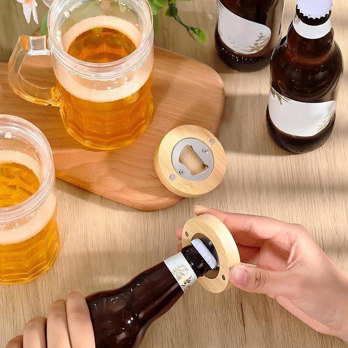 Vesici 100 Pcs Magnetic Bottle Opener 2.5in DIY Bamboo Round Shape Beer Openers - Image 7