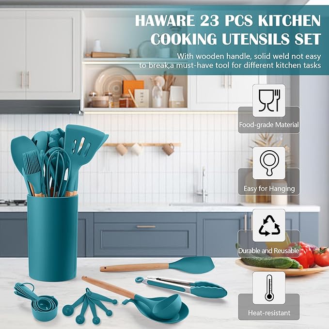 HaWare Kitchen Cooking Utensils Set, 23-Piece Silicone Kitchen Utensils Spatula - Image 3