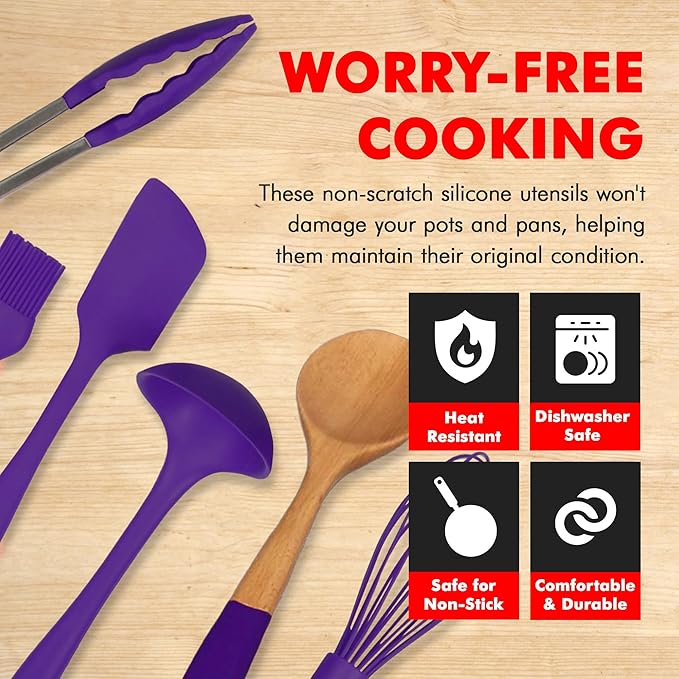 Chef Craft Premium Silicone Kitchen Tool and Utensil Set, 11 Piece - Image 3