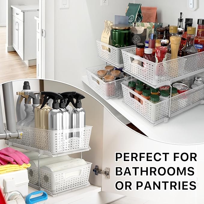 Simple Houseware 2 Tier Bathroom Organizer Tray Pull-Out Sliding - Image 8