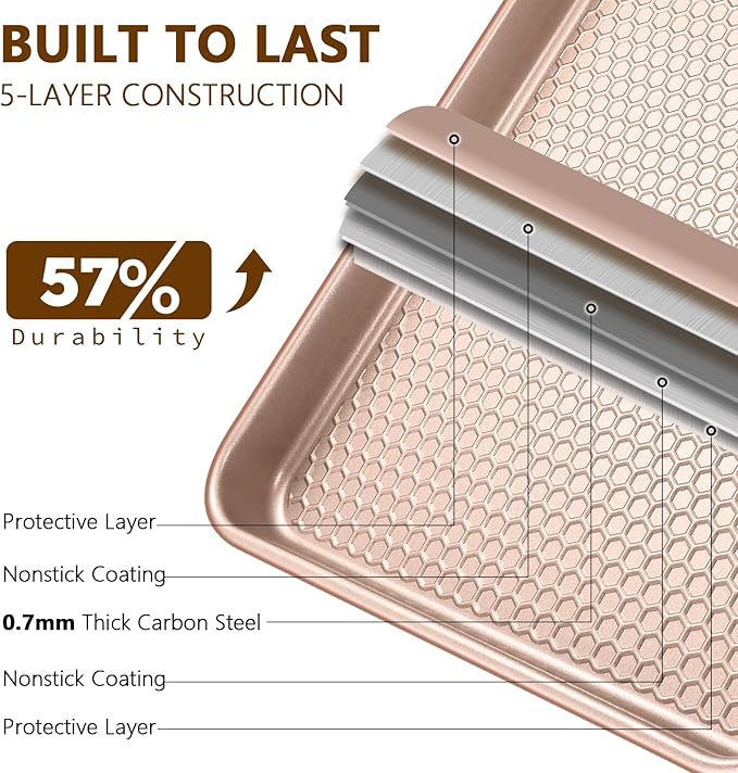 Wildone Baking Sheet Pan Set, Honeycomb Embossed Nonstick Baking Sheet 15x10 In - Image 3