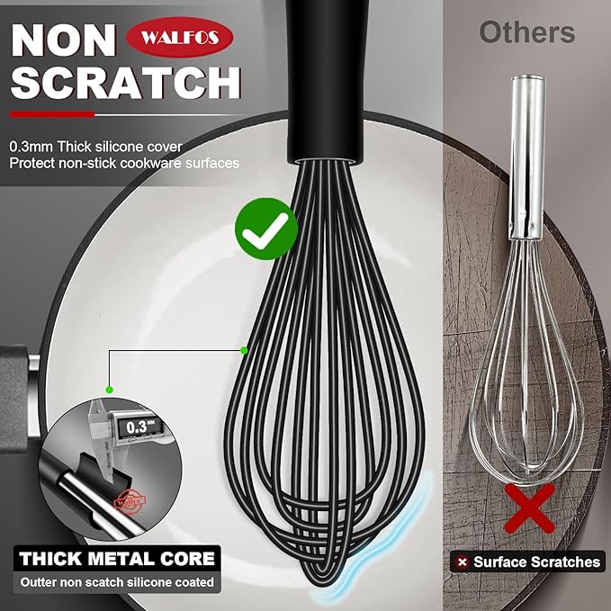 Silicone Whisks set with 7+5in mini stainless steel whisk, Non Scratch Coated - Image 2