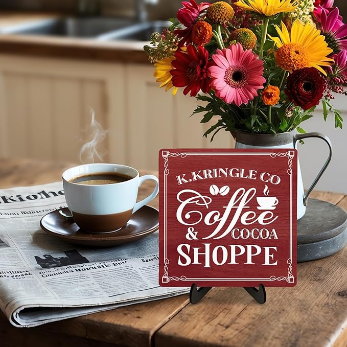 Kringle Coffee & Cocoa Shoppe Sign – 5.9 x 5.9 Inch Wooden Christmas Decor - Image 3