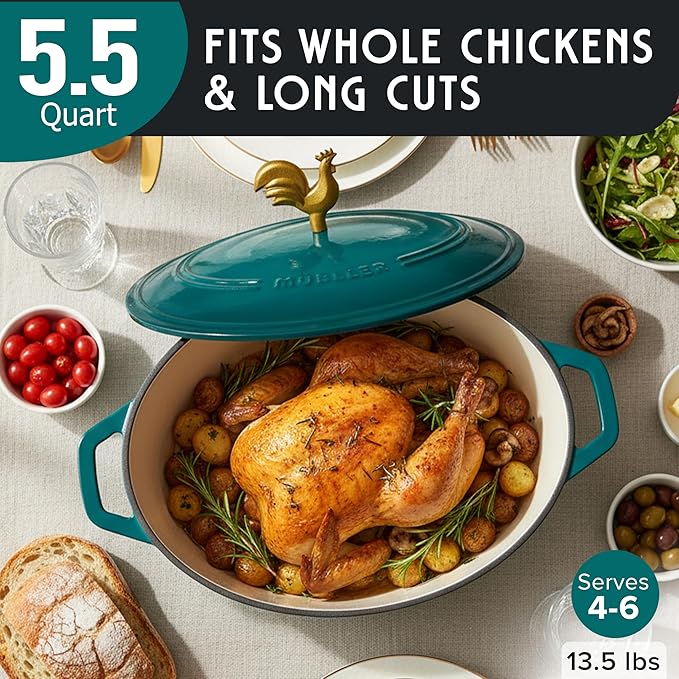 MUELLER HOME 5.5 Quart Enameled Cast Iron Oval Dutch Oven - Image 3