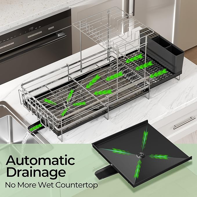 Large 2 Tier Dish Drying Rack, Extendable Dish Rack, Stainless Steel Anti-Rust - Image 5