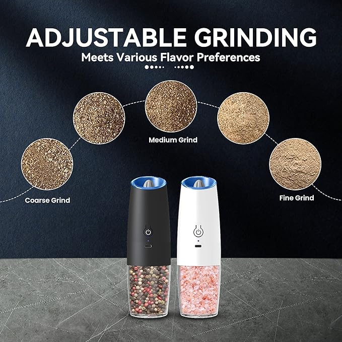 UNNEES Rechargeable Electric Salt and Pepper Grinder set of 2, gravity electric - Image 3