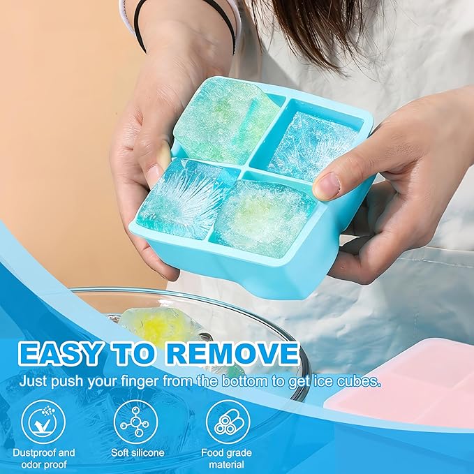 Large Silicone Ice Cube Tray 2Pack, Easy Release 2" Big Ice Cubes, Leak Proof - Image 4