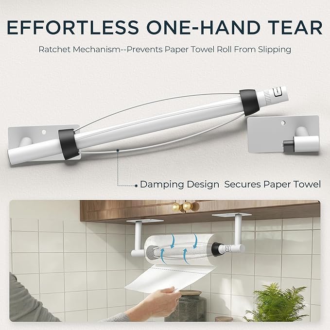 FORIOUS Paper Towel Holder Under Cabinet, Single Hand Operable - Image 3