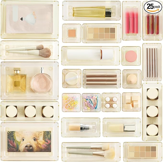 Vtopmart 25 PCS Clear Plastic Drawer Organizers Set, 4-Size Versatile Bathroom by Vtopmart