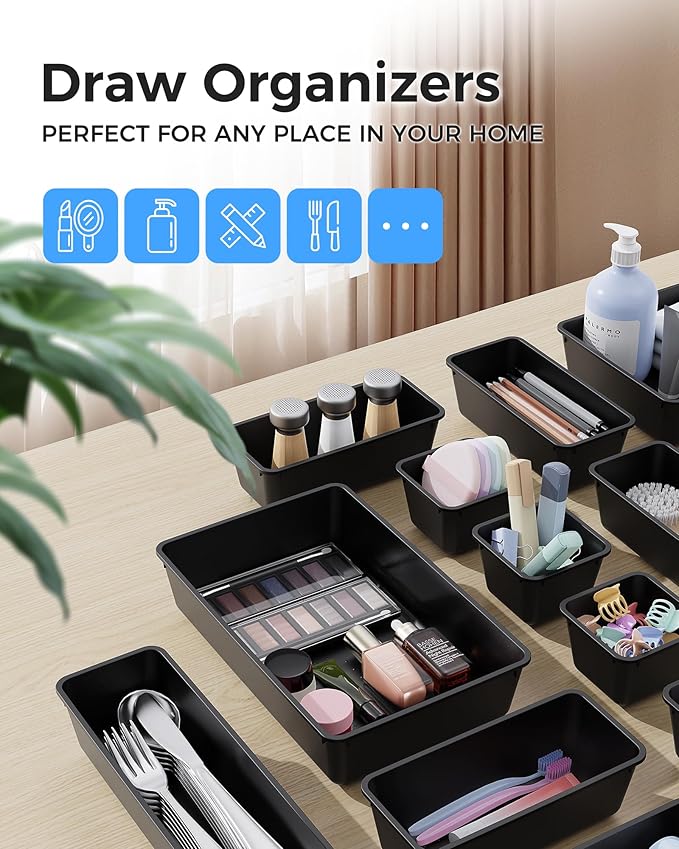 BiuLeon 25 PCS Plastic Drawer Organizers Set, 4-Sizes Vanity and Makeup - Image 3