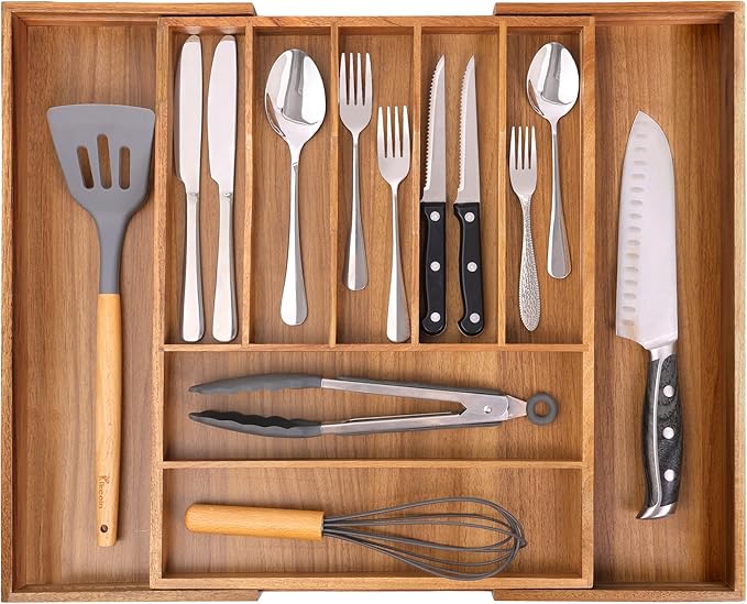 Bellsal Large Premium Acacia Wood Silverware Organizer - Image 8