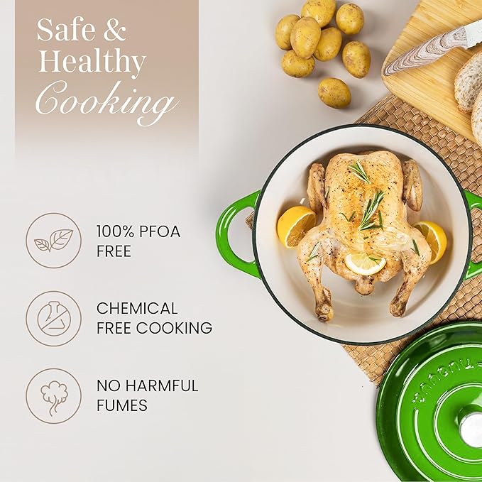 Cast Iron Dutch Oven with Lid – Non-Stick Ovenproof Enamelled Casserole Pot – - Image 4