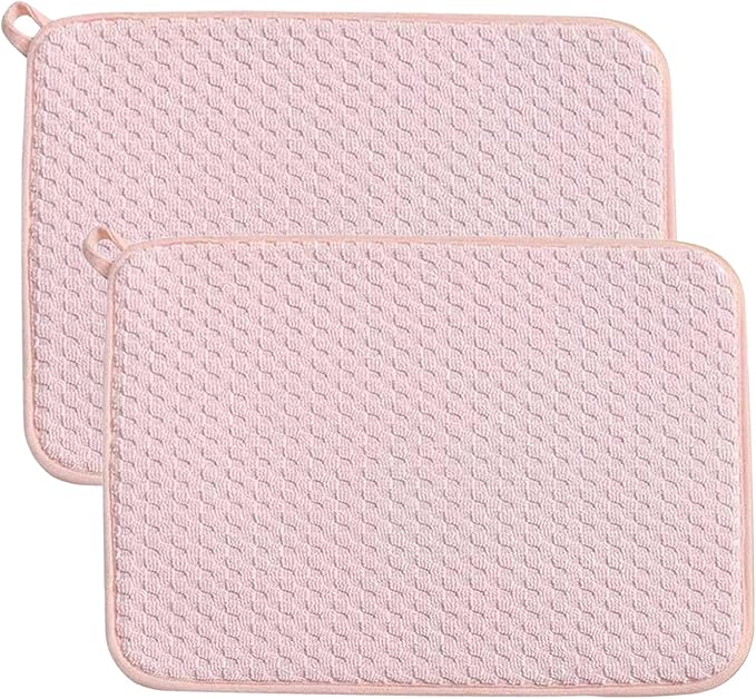 Pink Dish Drying Mats for Kitchen Counter, 2 Pack Dish Drying Mat Drying Pad by QualityGoodsWorldwideLLC