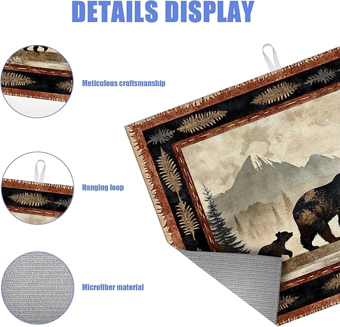 Rustic Bear Dish Drying Mat for Kitchen Counter Wild Animals Drying Pad - Image 3