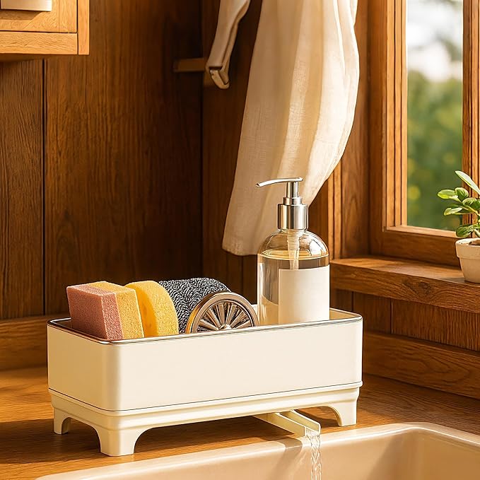 Sponge Holder for Kitchen Sink – Rustproof Stainless Steel, 360° Rotating Drain by MOUKABALGREATHELPER