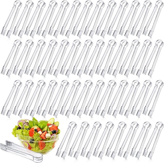 Nuogo 48 Pcs Plastic Buffet Serving Tongs 6.3 Inch One-off Clear Kitchen Tongs by Nuogo