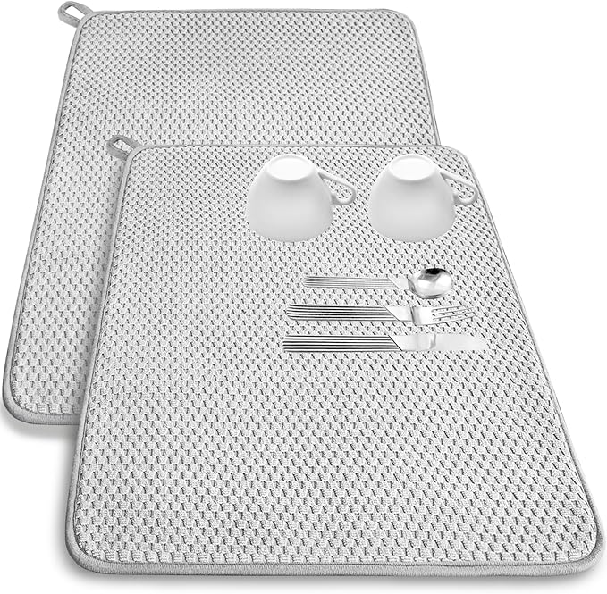 2 Pack Microfiber Dish Drying Mat, 24x17" Large Size Highly Absorbent Dish by Bvrbaory