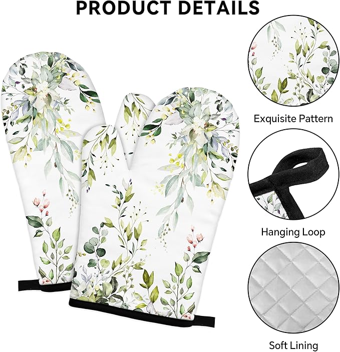Eucalyptus Leaves Oven Mitts and Pot Holders Sets Sage Green Botanical Floral - Image 3