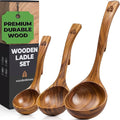 Wooden Ladle for Soup, 3 Size Teak Wood Ladle Spoon by Woodenhouse